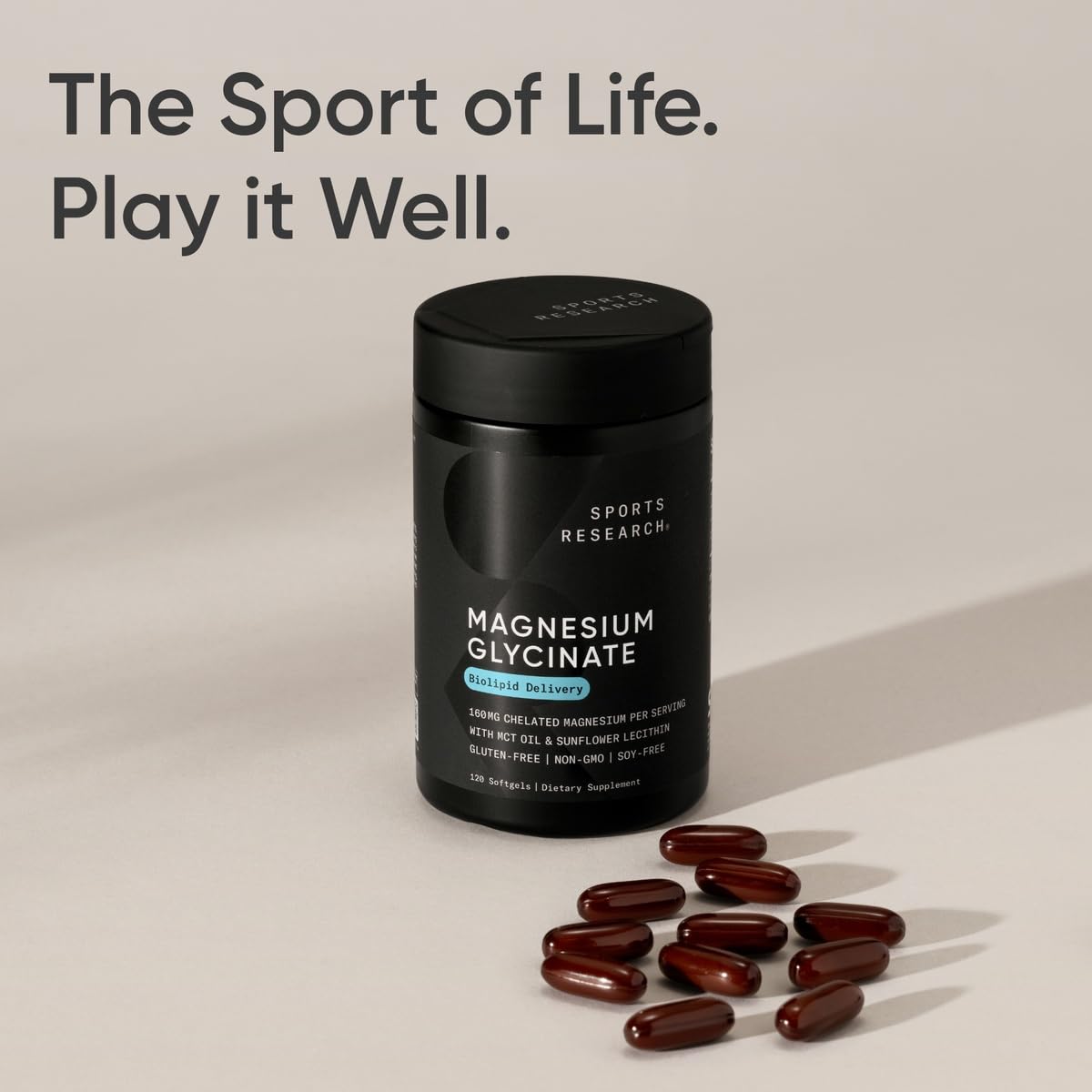 Sports Research Magnesium Glycinate with Coconut MCT Oil Softgels 120
