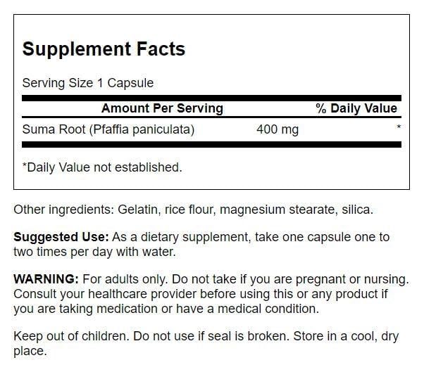 Swanson Full Spectrum Suma Root 400 Milligrams Capsules, 60