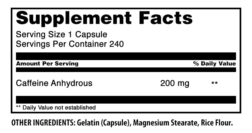 Amazing Nutrition Caffeine 200 Mg per Serving Capsule, 240 Count