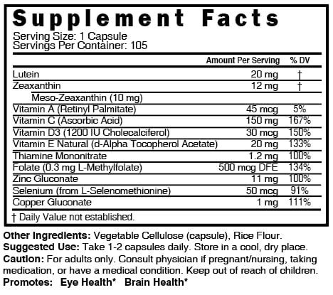 Nature's Fusions Nutri Lutein 20mg Eye Vitamins Complex Capsules 60 Count