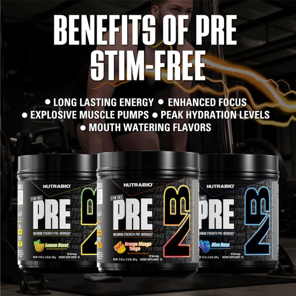 NutraBio STIM-Free PRE Workout for Men Powder, 20 Servings, Orange Mango