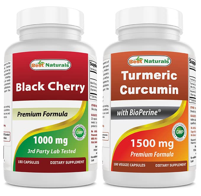 Best Naturals Black Cherry 1000mg & Turmeric Curcumin 1500mg/Serving with Bioperine Capsules, 2 Count