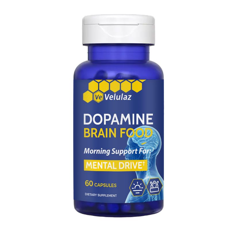 Velulaz Dopamine Brain Nutritional Supplement with Magnesium Complex for Concentration, Morning Mental Drive & Focus, Allergen-Free Mental Clarity, 60 Capsules