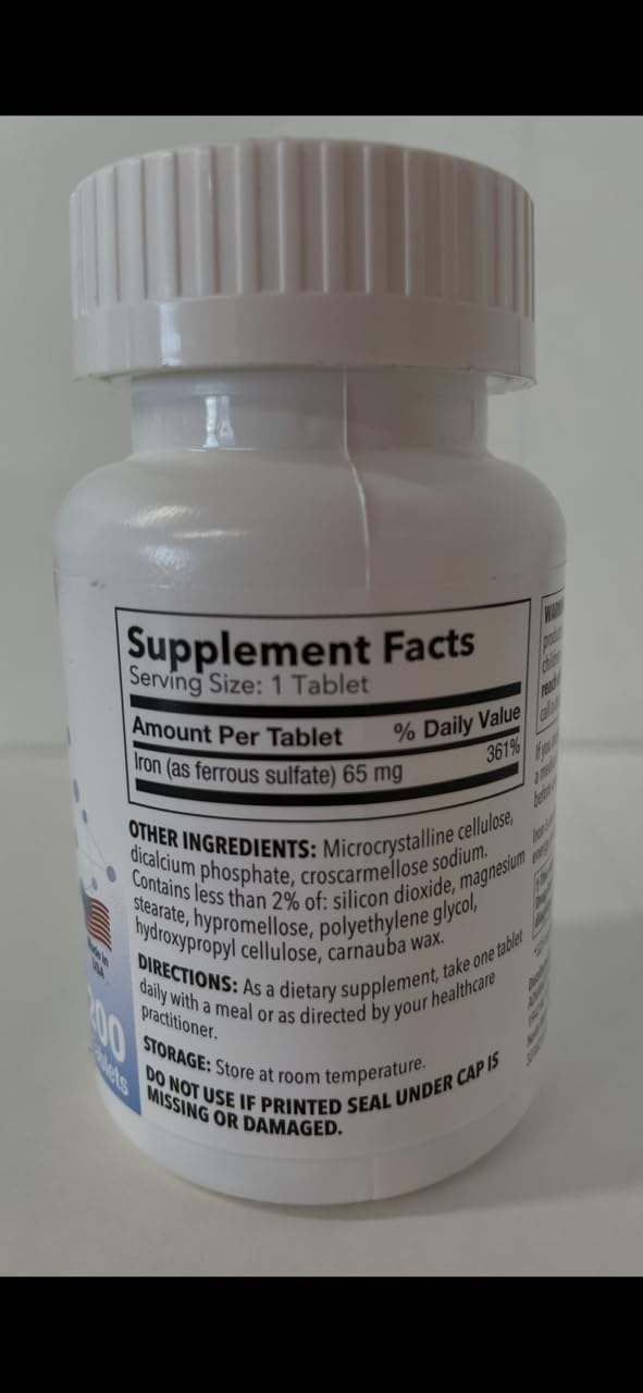 Puregen Labs Iron 65mg High Potency Iron Supplement Tablet, 400 Tablets