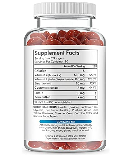 OjosLabs AREDS 2 Based Formula Eye Vitamins with Lutein & Zeaxanthin for Macular Health, 180 Softgels