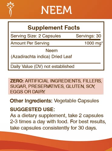 Secrets of the Tribe Neem Capsules, 60 Count