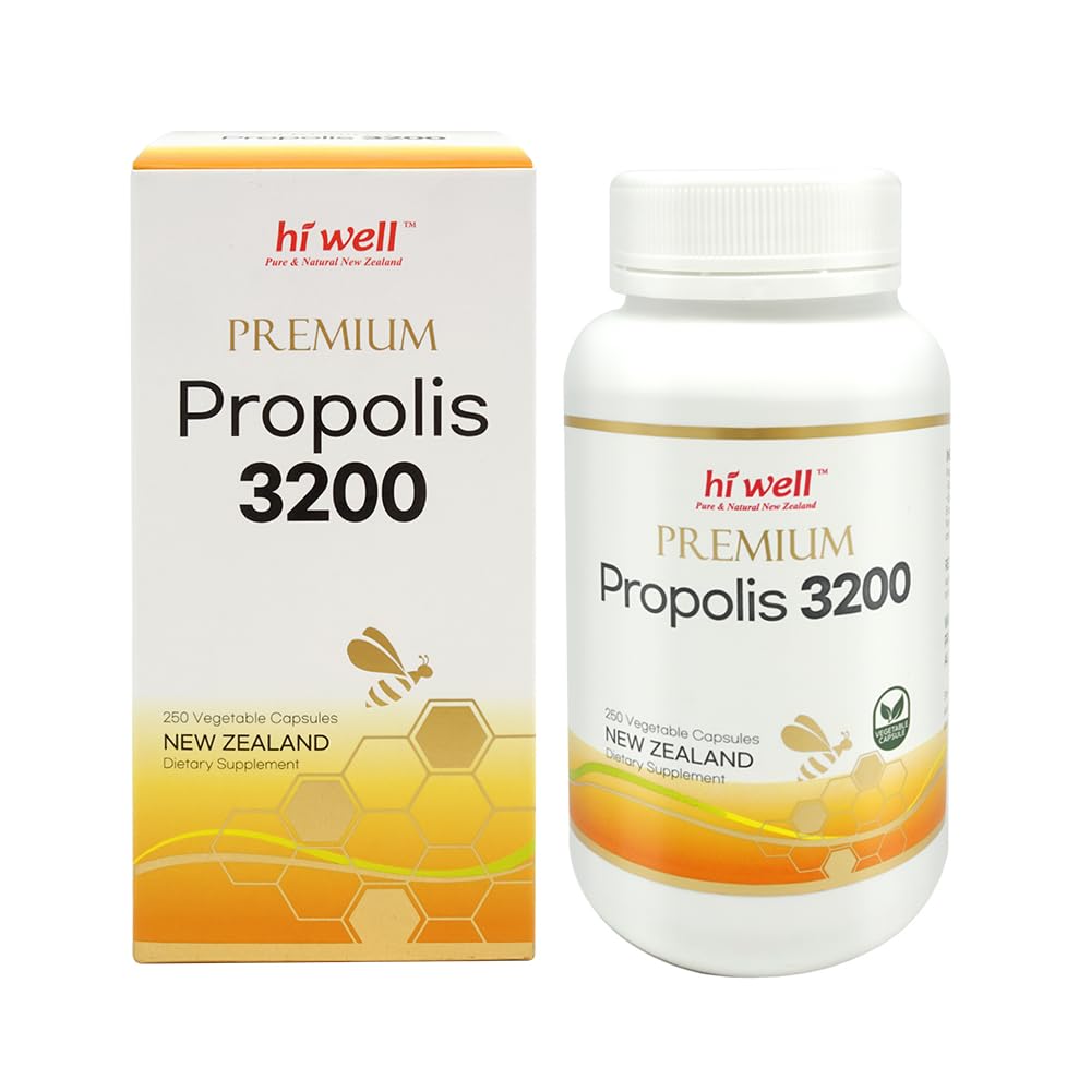Hi Well Pure & Natural New Zealand Premium Propolis 3200 Flavonoid 96mg 250 VegeCapsules