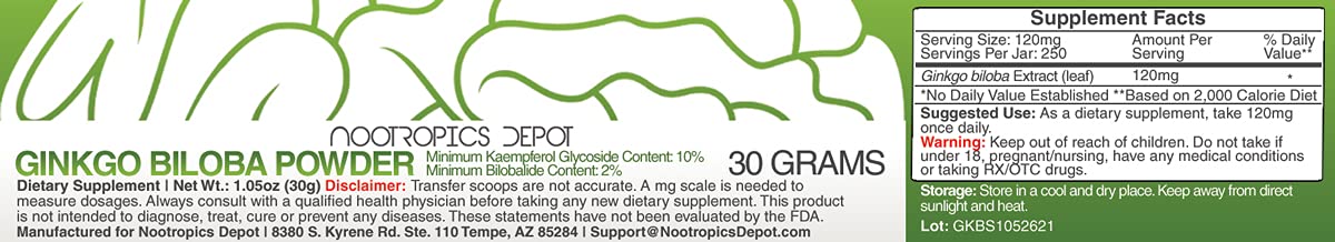 Nootropics Depot Ginkgo Biloba Extract Powder 1.0582 oz