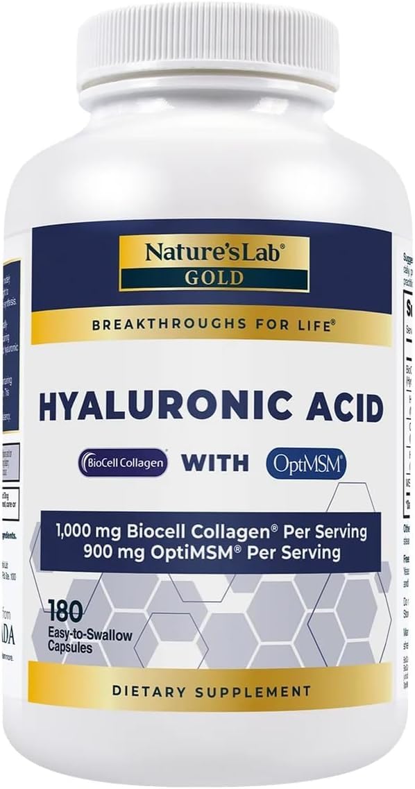 Generic Hyaluronic Acid with Bio Cell Collagen, Hydrolyzed Collagen Type II, Hyaluronic Acid and Chondroitin Sulfate Capsules, 180 Count