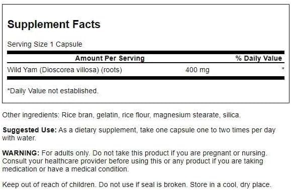 Swanson Full Spectrum Wild Yam 400 mg Capsules, 60 Count