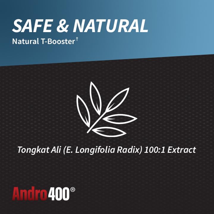 Andro400 Natural T Booster for Men Traditional Tongkat Ali (Eurycoma Longifolia) 100:1 Extract Herbal Formula for Energy, Stamina & Metabolic Support Capsule 60 Count