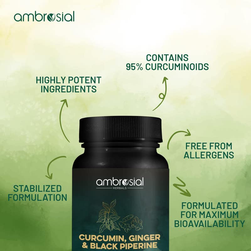AMBROSIAL Curcumin with Piperine (Black Pepper) & Ginger Capsule 60 Count
