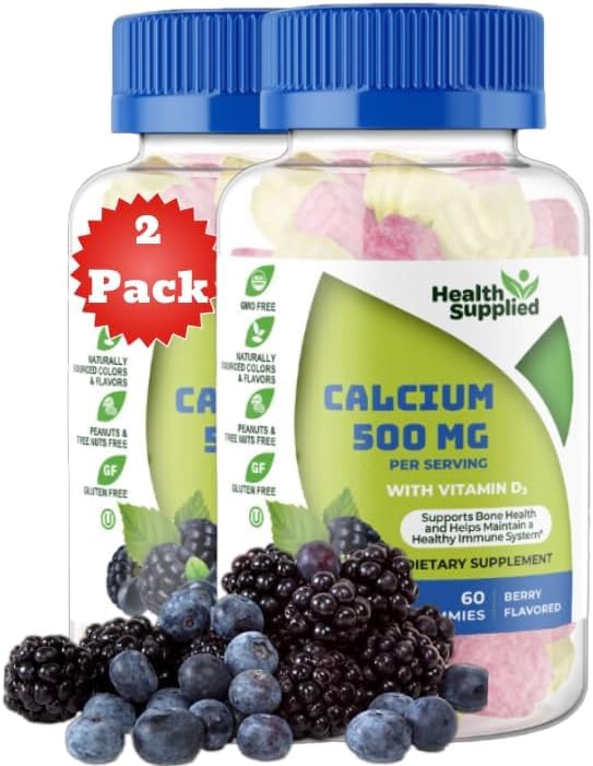 Health Supplied Calcium 500mg with Vitamin D3 1000 IU Gummies, 120 Count