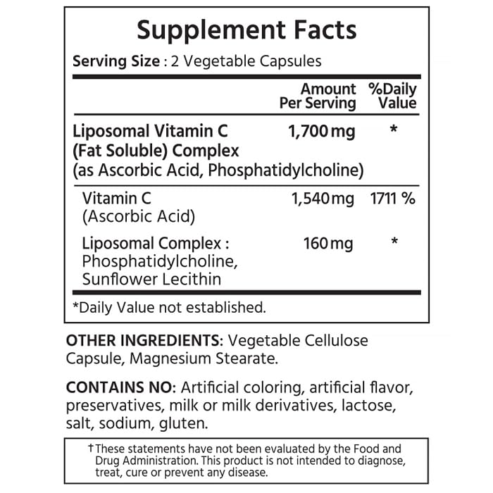 ML Naturals High Potency Liposomal Vitamin C 1700mg, 90 Capsules, Gluten-Free