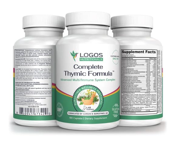 Logos Nutritionals Complete Thymic Formula, Comprehensive Multivitamin & Multimineral with Thymus Glandular Extracts, Capsules, 120 Count