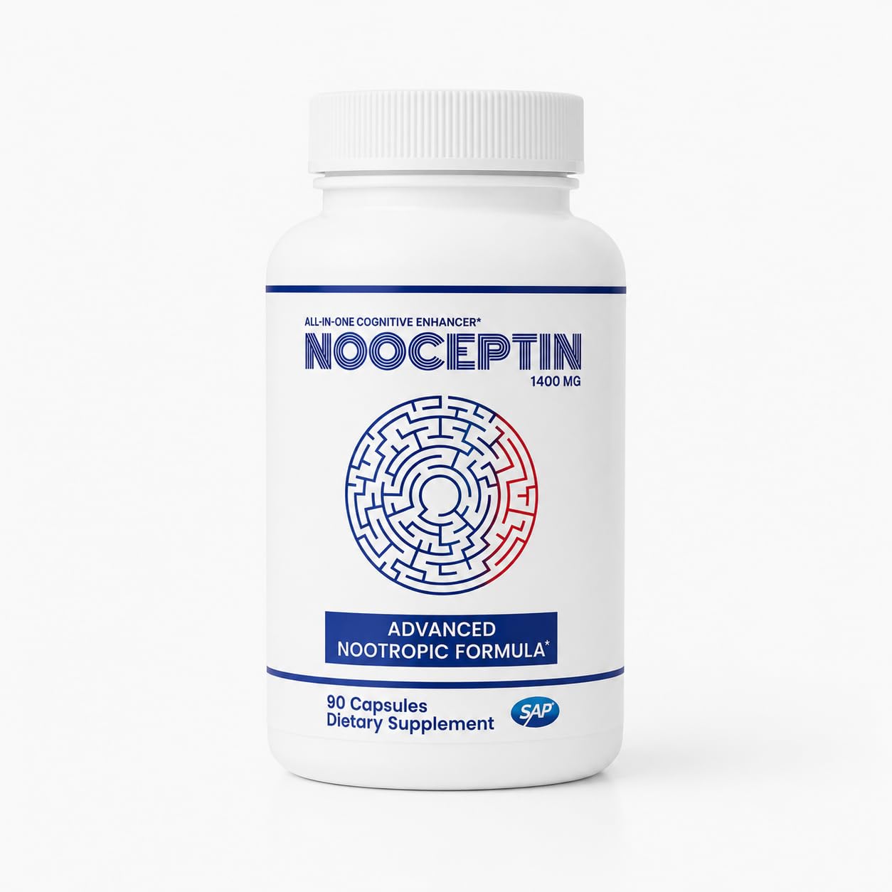 NOOCEPTIN Nootropic Brain Supplement, Stimulant-Free Cognitive Enhancer with Citicoline, Lion's Mane & Bacopa for Focus, Memory & Mental Clarity, Caffeine-Free Brain Support, 90 Capsules