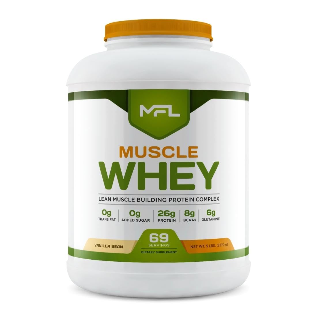 MUSCLE FOOD LABS Muscle Whey Protein Powder Vanilla Bean, 5 lb, 80 Servings