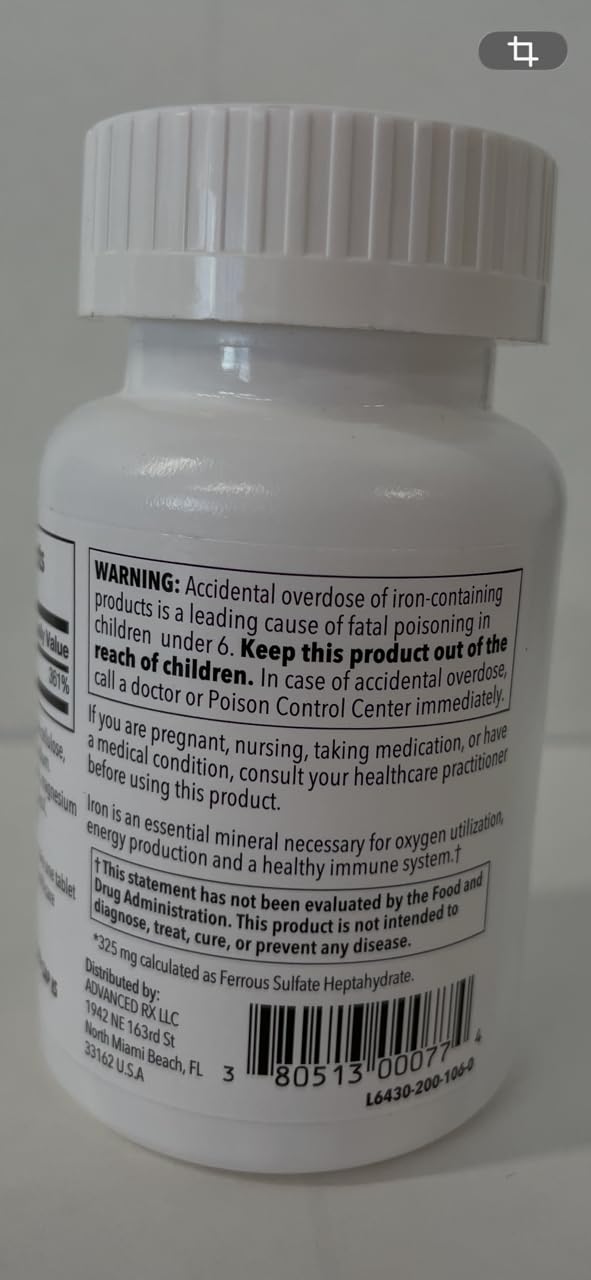 Puregen Labs Iron 65mg High Potency Iron Supplement Tablet, 400 Tablets