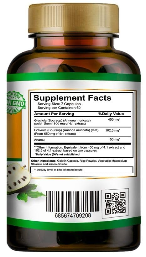 VITAMISAN Graviola Soursop Leaf & Fruit Extract Capsules, 120 Count