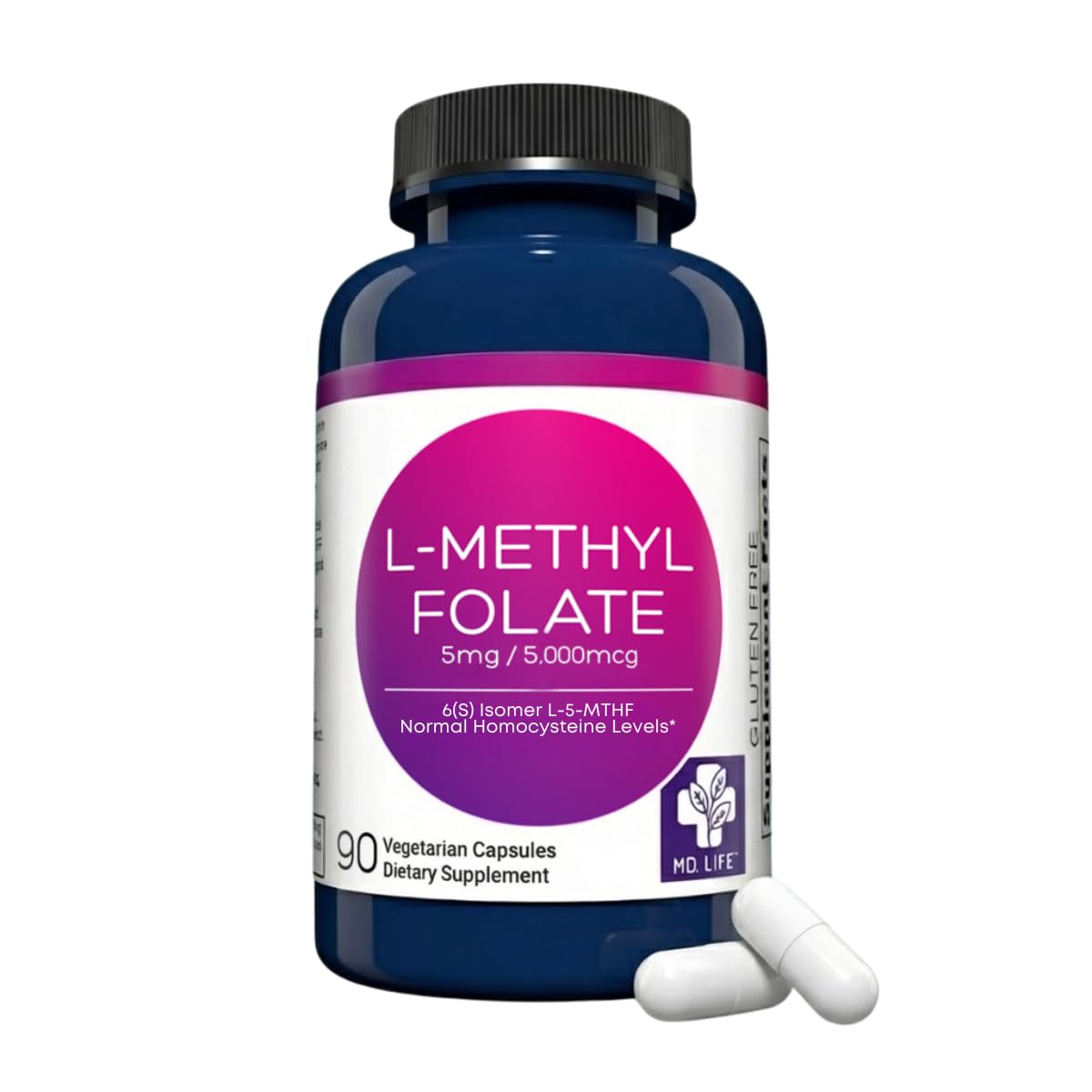 MD.LIFE L-Methylfolate 5mg Capsules, 90 Count