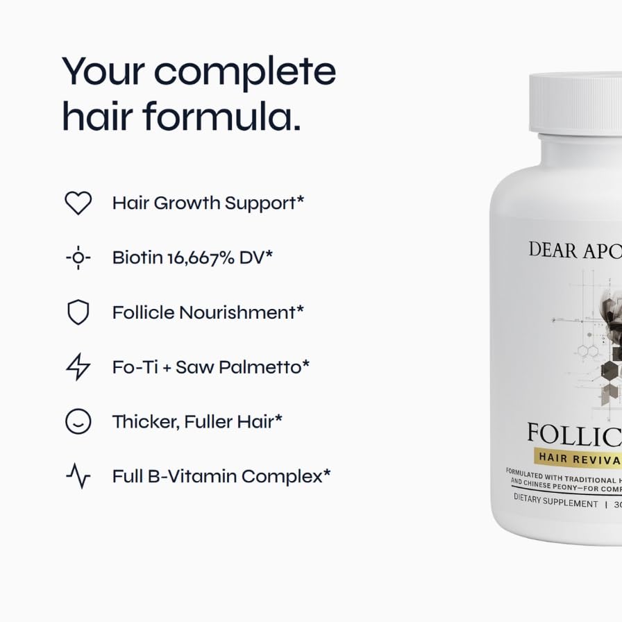 Dear Apothecary Follicle Max Hair Growth Supplement for Men & Women, 60 Capsules