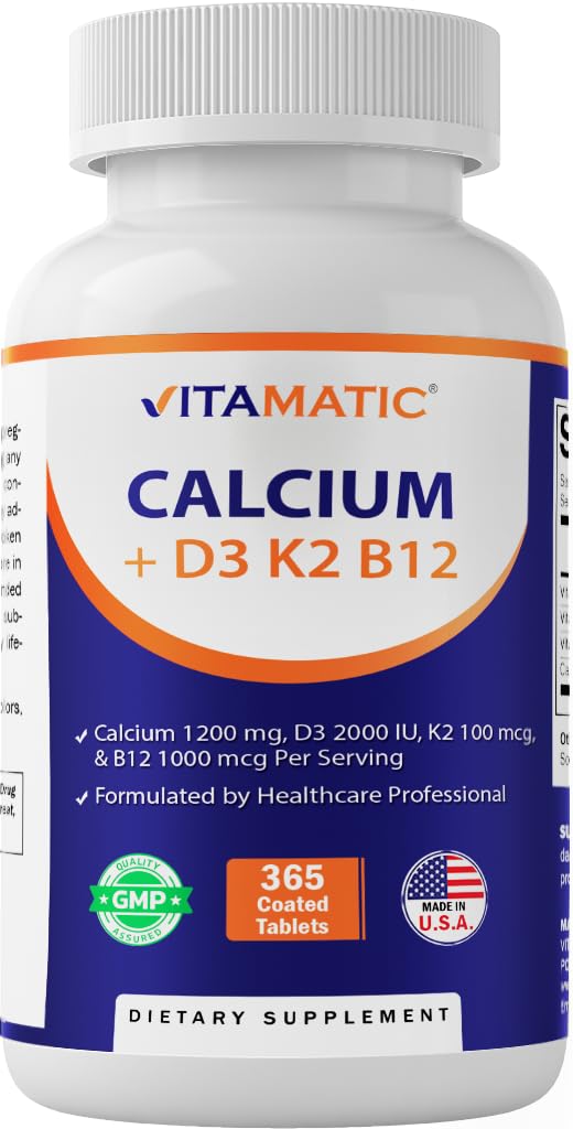 Vitamatic Calcium Supplement 1200mg with D3, K2 & B12, Immune & Bone Health Support, 730 Tablets
