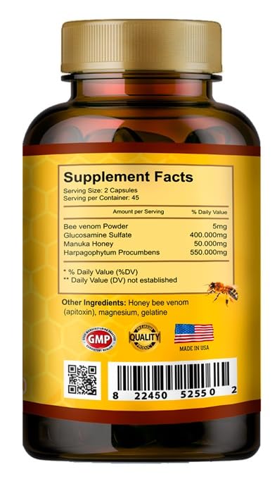 VITAMISAN Bee Venom with Glucosamine Sulfate and Manuka Honey Capsules, 90 Count