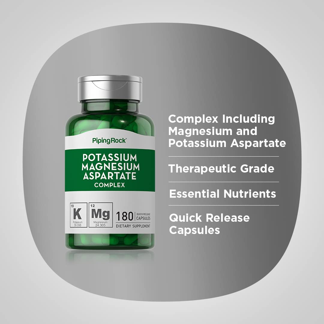 Piping Rock Potassium Magnesium Aspartate Supplement Capsule, 180 Count