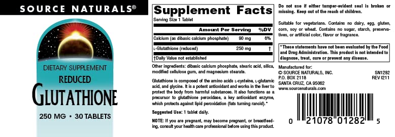 Source Naturals Glutathione 250mg Supplement for Liver Support Tablets, 30 Tablets