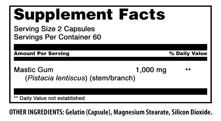 Amazing Nutrition Mastic Gum Supplement 1000 mg Per Serving Capsule, 120 Capsules