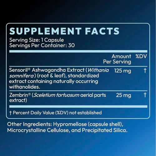 O'blossom Stress Release Ashwagandha Sensoril Zembrin Supplements, 30 Capsules