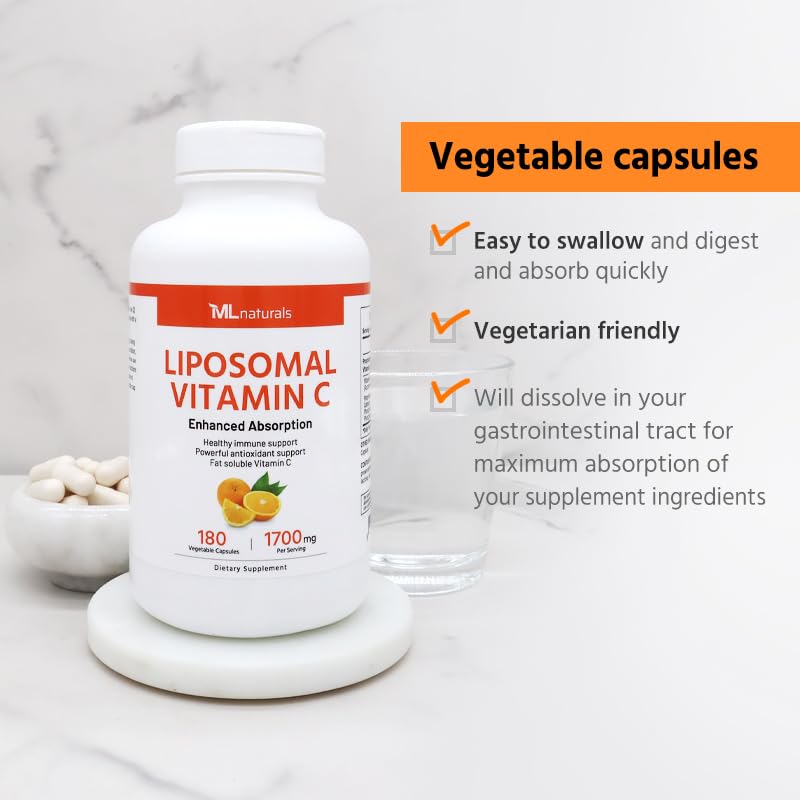 ML Naturals Liposomal Vitamin C 1,700mg Capsule, 180 Count