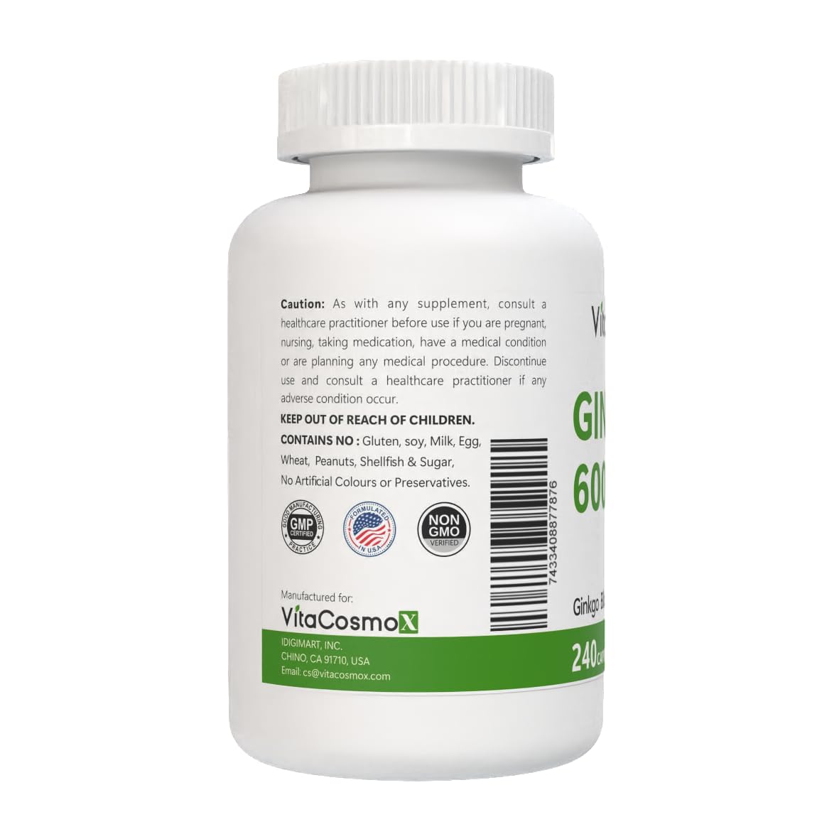 VitaCosmoX Ginkgo Biloba with Phosphatidylserine Complex Capsules, 240 Vegetarian Capsules