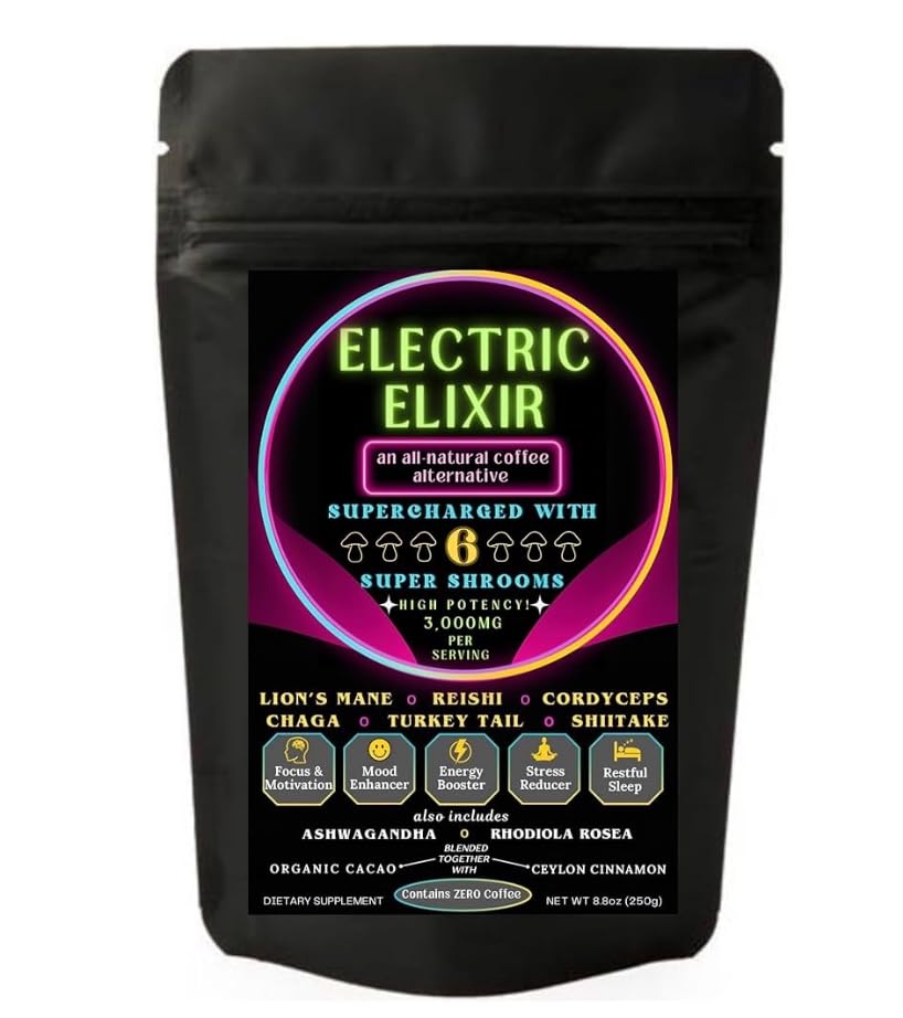 Electric Elixir Organic Vegan Adaptogenic Mushroom Powder 3,000mg Super Shroom Blend, 8.8 oz