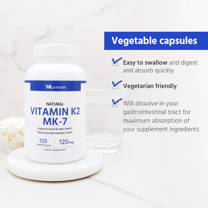 ML Naturals Vitamin K2 MK-7 120mcg Capsules, 120 Count