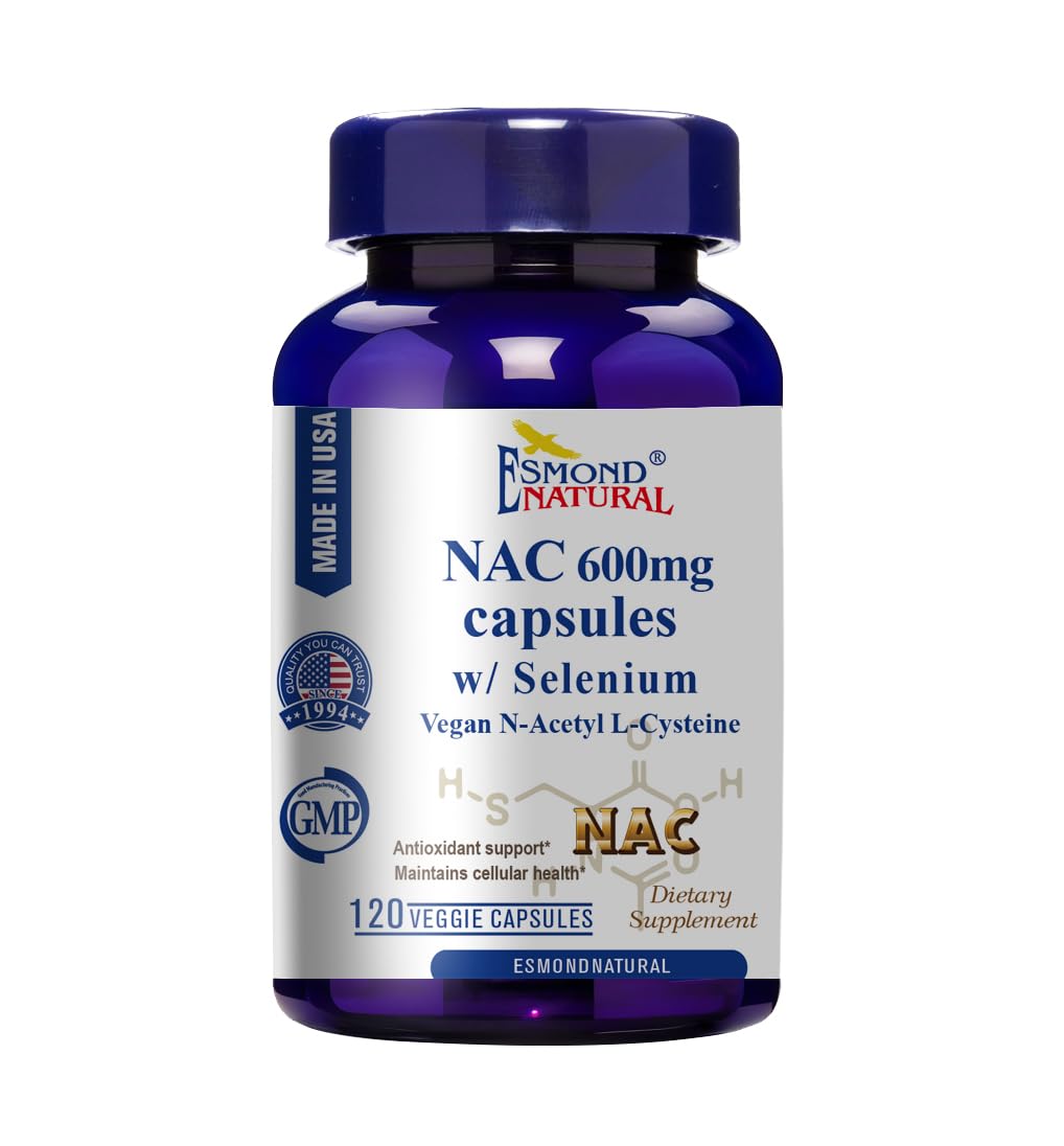 Esmond Natural NAC 600mg with Selenium Vegan N-Acetyl L-Cysteine Capsules, 120 Capsules