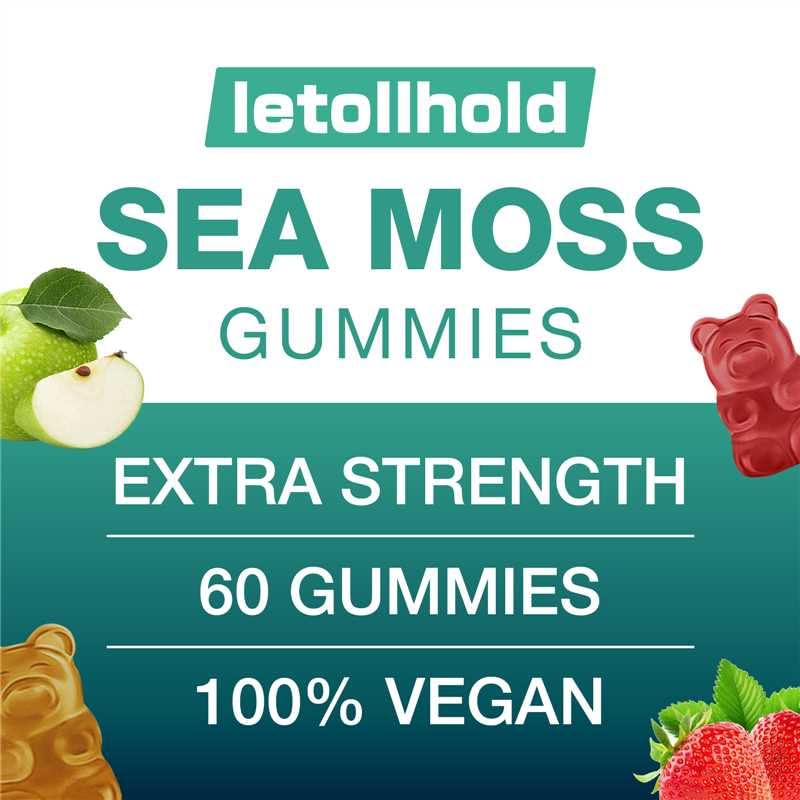 letollhold Irish Sea Moss Gummies with Ashwagandha, Bladderwrack & Burdock Root for Immune Support and Energy, 240 Gummies