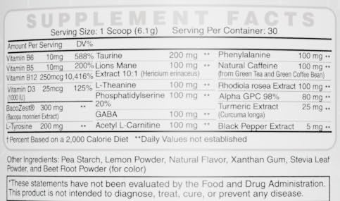 GMU SPORT Nootro-Prime Brain Boost Powder 6.46 Ounce