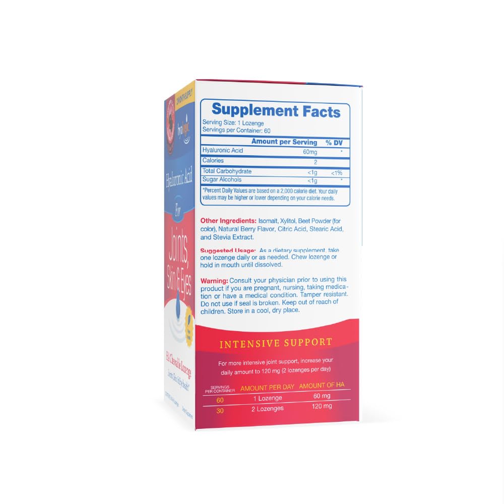 Hyalogic HA Lozenge Sugar-Free Hyaluronic Acid Supplement for Joints, Skin, Eyes & Hair – Support for Mobility, Collagen, Hydration Chewable 60 Count