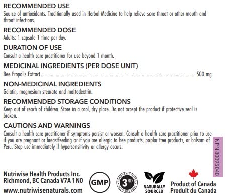 NutriWise Brazilian Bee Propolis Extract Immune Support 500mg Capsules, 200 Count