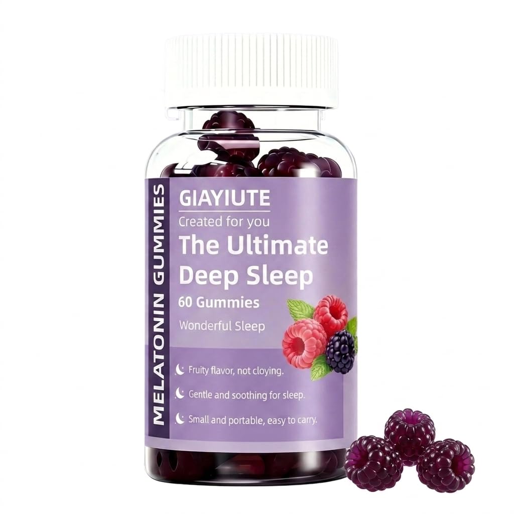 Giayiute Melatonin 4mg Gummies with L-Theanine, GABA, Lemon Balm & Magnesium – Deep Sleep Support, Vegan Gluten Free Chewable Sleep Gummy for Adults, Jet Lag Relief, 120 Gummies