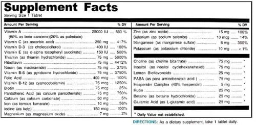 Wonder Laboratories High Potency Daily Multivitamin with Vitamin A 25,000 IU as Beta Carotene Tablets 90