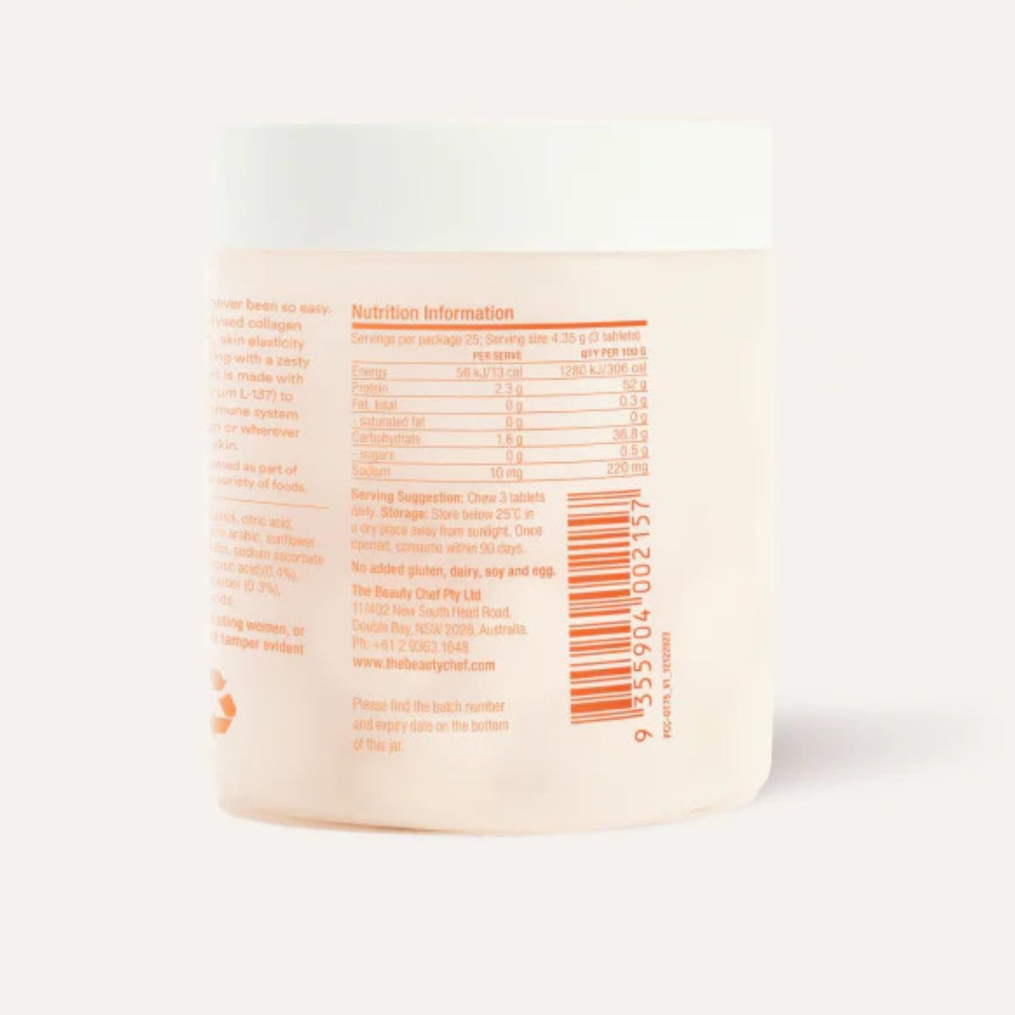 The Beauty Chef Plumpers Collagen Chewable Tablets with Hyaluronic Acid & Postbiotic, 75 Tablets