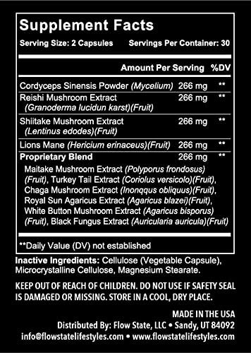 Flowstate Lifestyles Mushroom 10X Shroom State Nootropic Capsule, 60 Count
