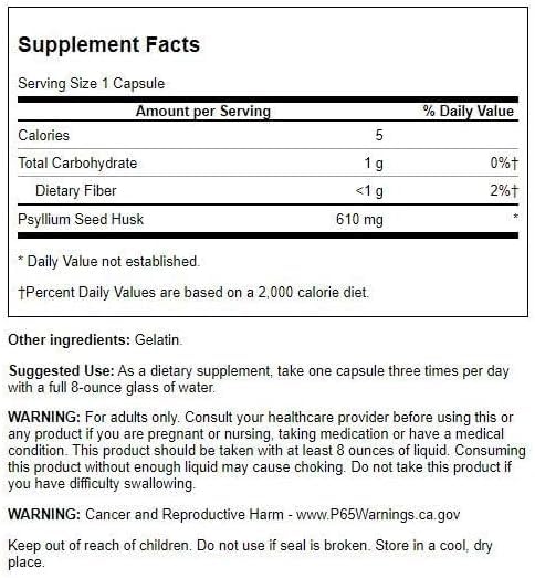 Swanson Psyllium Husks 610 Milligrams, 100 Capsules