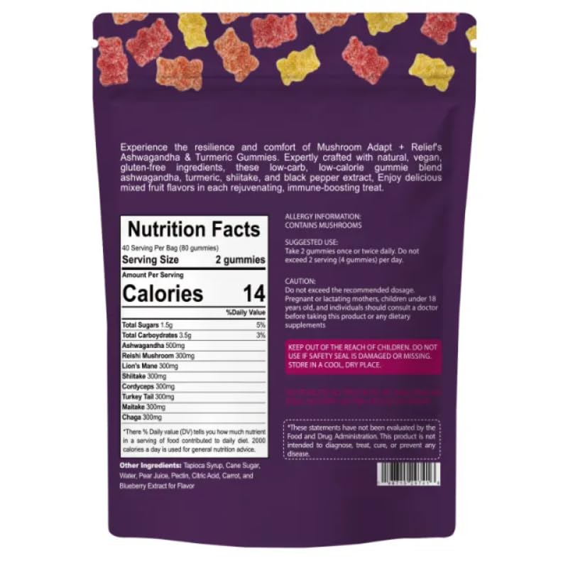 PPG BEST Organic & Functional Mushroom Gummies with Ashwagandha, Reishi, Turkey Tail, Maitake, Shiitake, Chaga, Cordyceps 1 Count