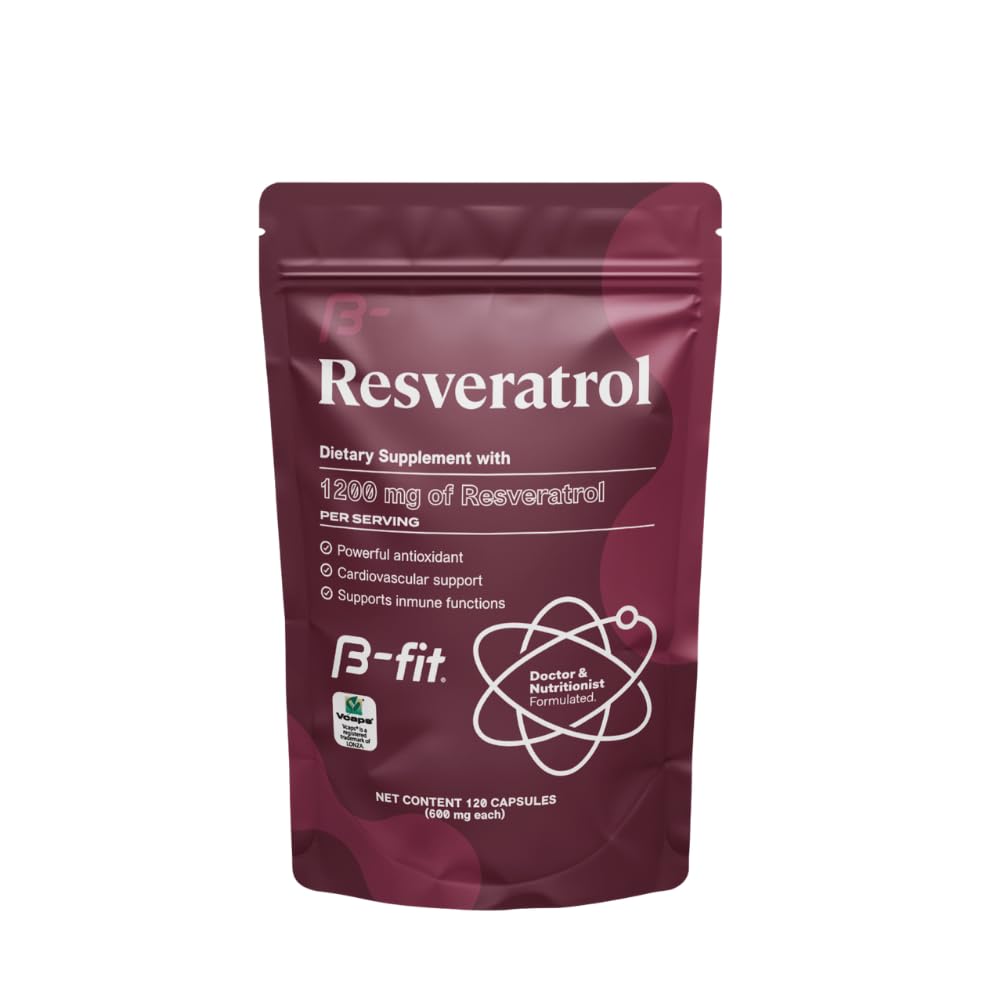 B-fit Resveratrol Supplement 1200mg Healthy Aging Capsules, 120 Count