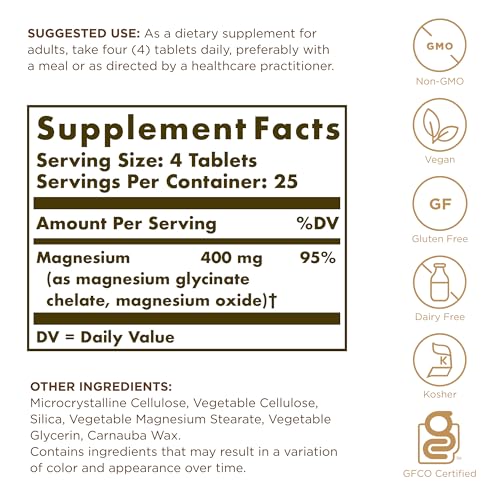 Solgar Chelated Magnesium Tablets, 100 Count