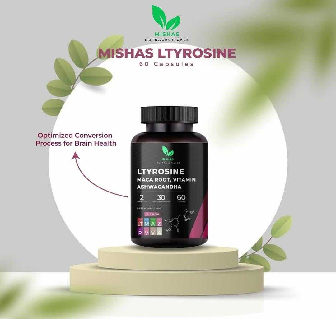 Mishas L-Tyrosine with Maca Root, Ashwagandha & Vitamins Complex, 60 Capsules