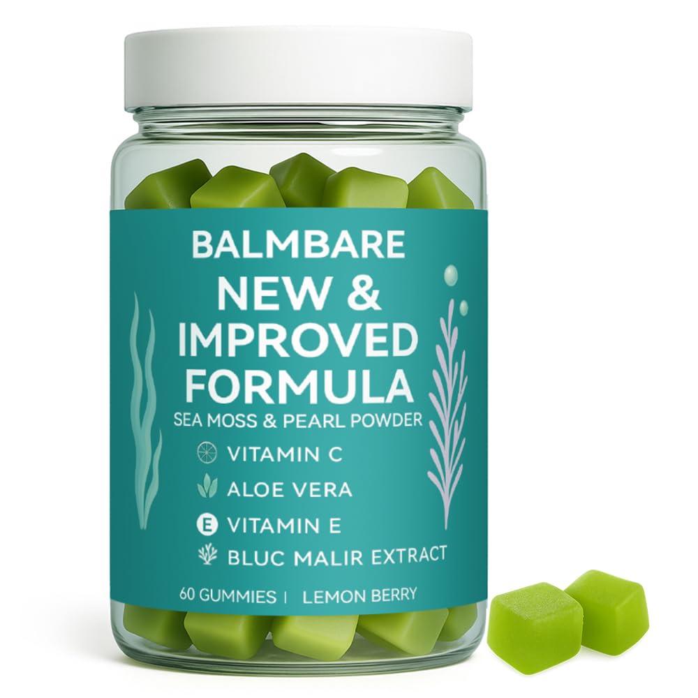 Balmbare Revive Plus Gummies for Hair Loss - Sea Moss Gummies with Liposomal Vitamin C, Vitamin E, Aloe Vera, Pearl Powder Supports Faster Hair Growth, Stronger Nails, Extra Strength - 60 Count